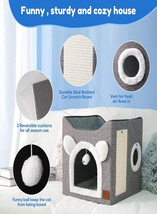 JELLEX Cat House, Dog House, Foldable Cat Bed with 2 Removable Cushions, Hanging Ball and Scratching Board, Cat House, 40 x 40 x 40 cm - Image 3